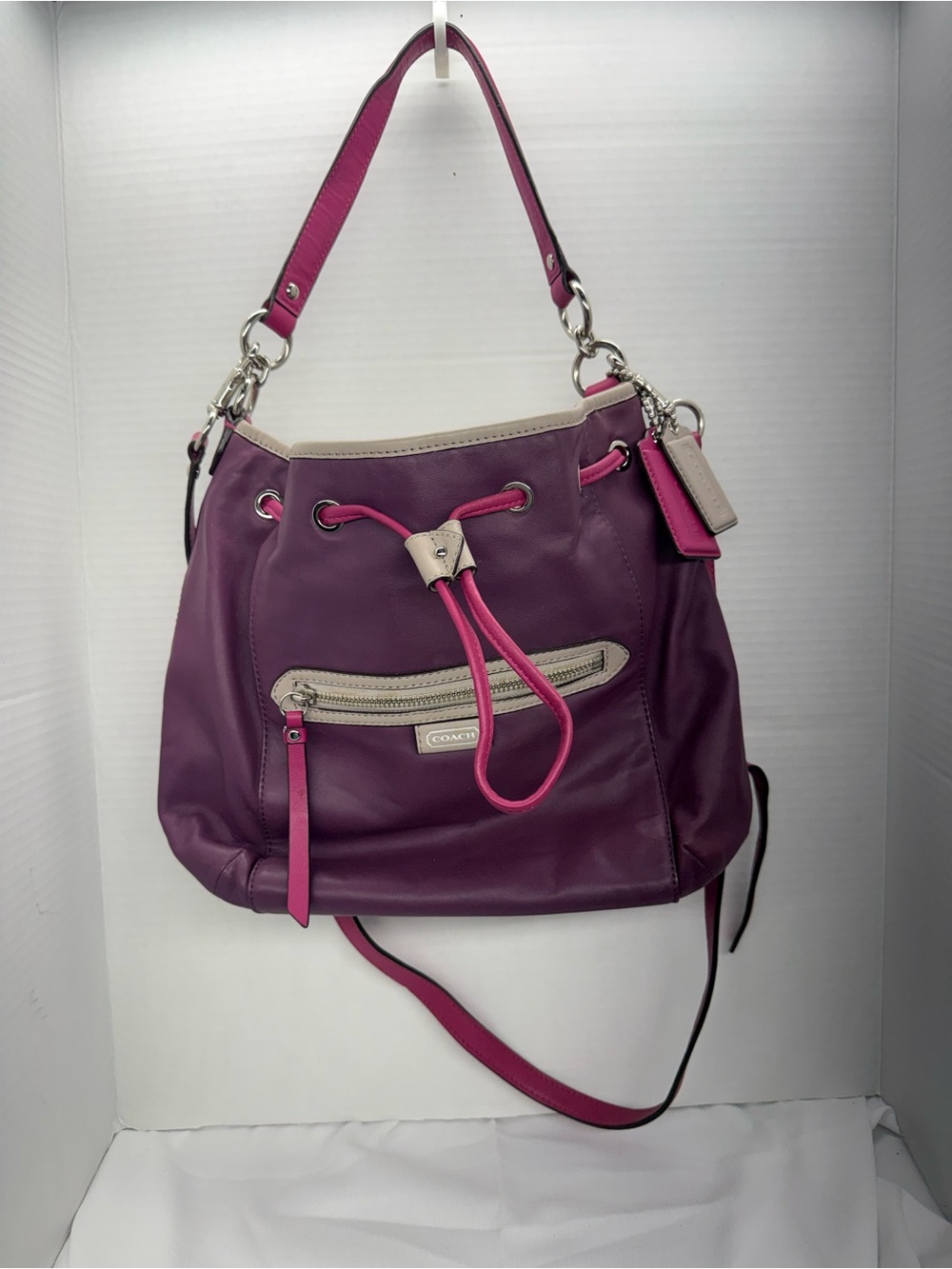 COACH Daisy Spectator Purple Leather Drawstring Bucket Bag F25662 Crossbody